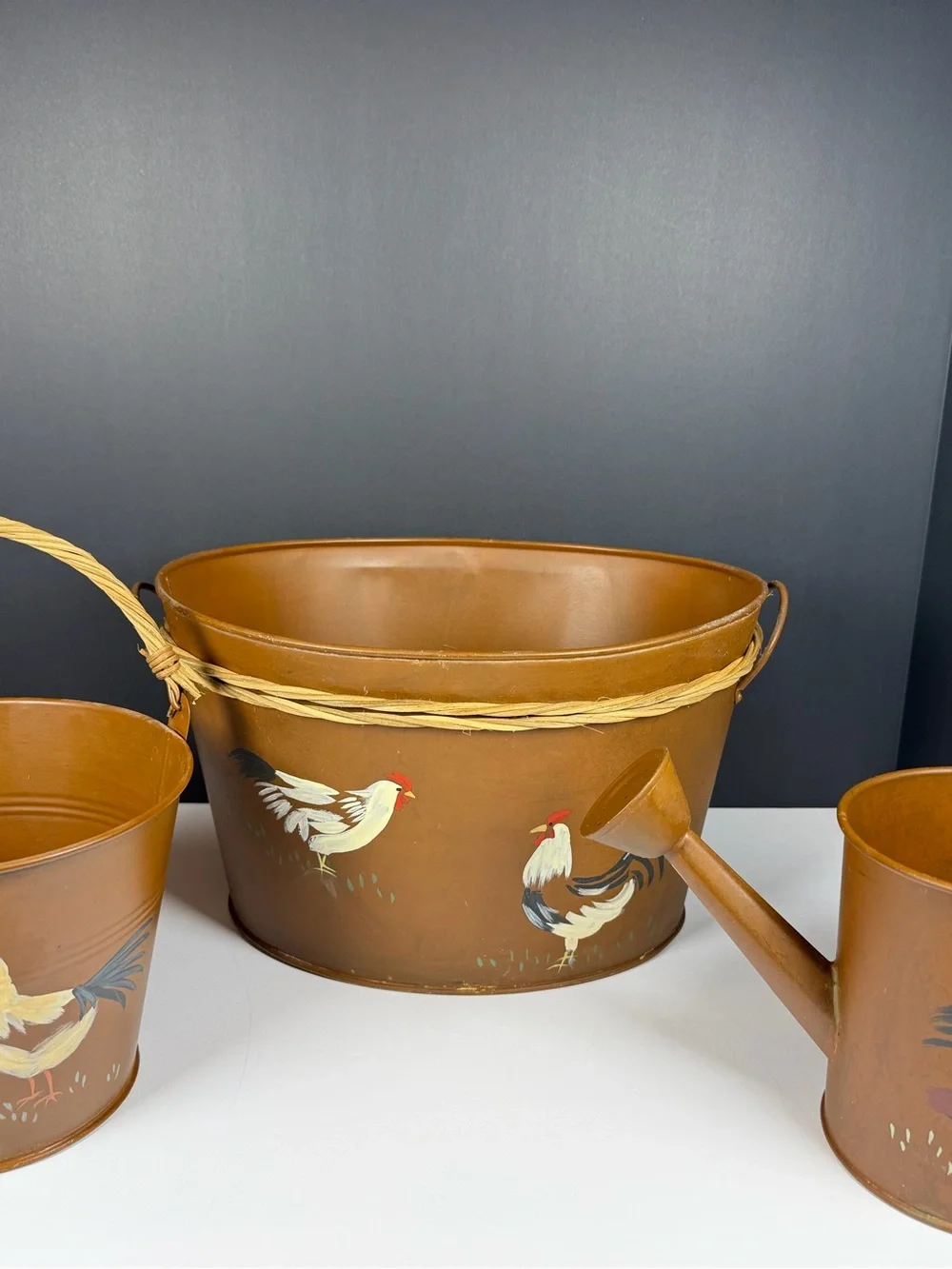 Vintage Y2K Hobby Lobby 3pc Rooster Toleware Decor Set